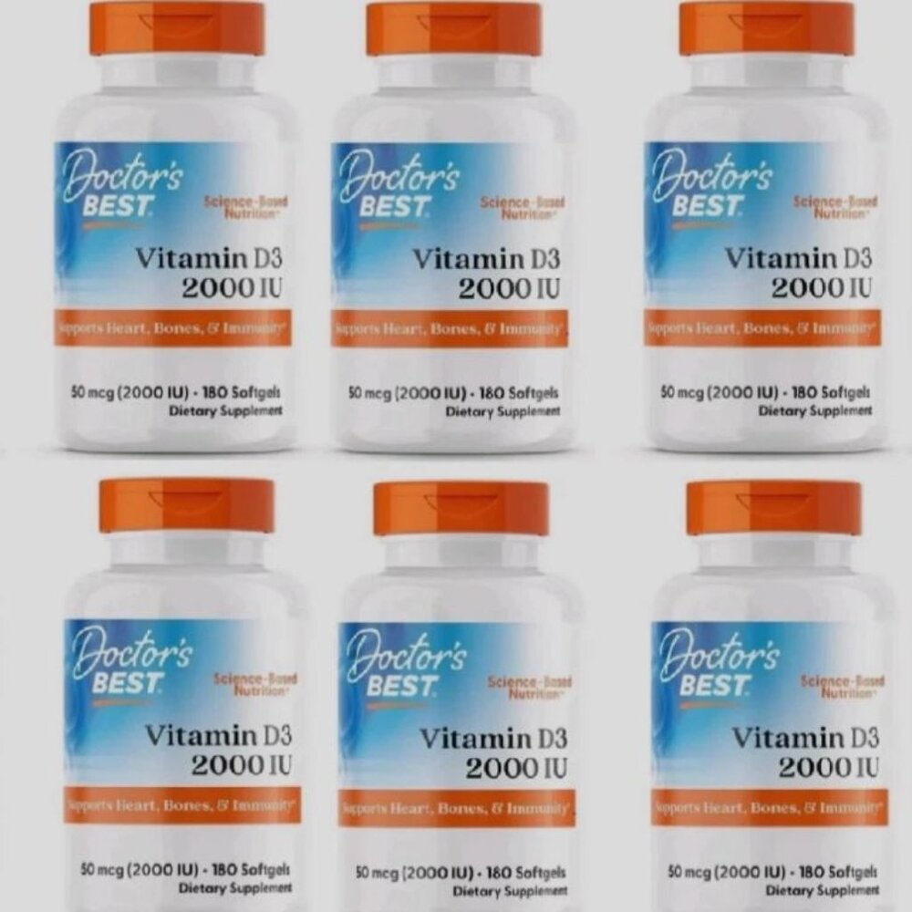 6 packs - Doctor's Best - Vitamin D3 50 mcg (2000 IU) 180 Softgels each Exp 2027